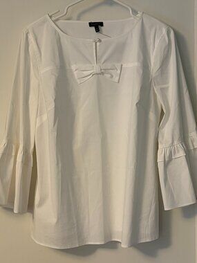 Talbots white bell sleeve blouse NWT size medium bow and pearl detail feminine